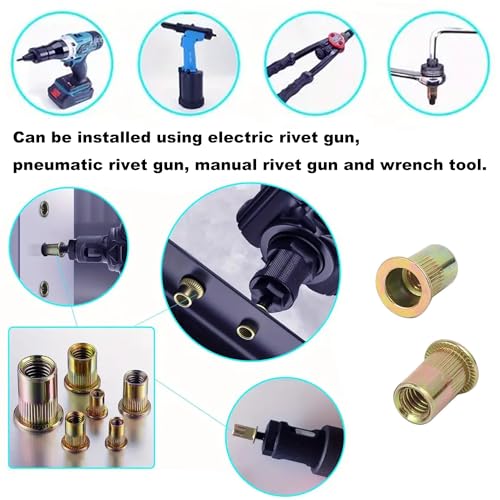 LCOUACEO Nietmuttern M8 Blindnietmuttern, 120 Stück Flachkopf Gewindehülsen Einschraubmutter, Kohlenstoffstahl Farbzink Einnietmuttern M8 Senkkopf für Metall Kunststoff (14mm x 18mm)