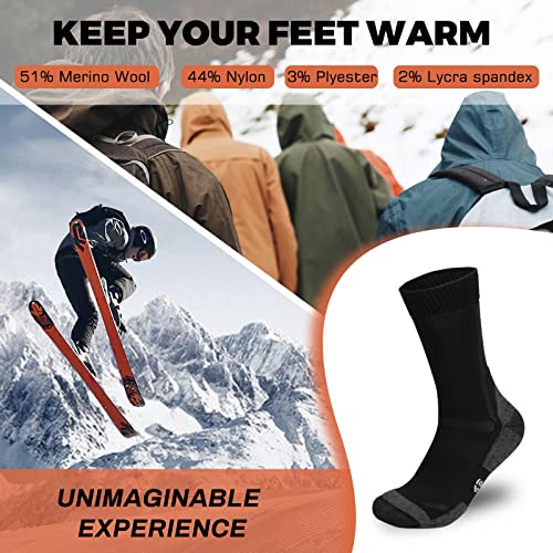Acushla Merino Wool Hiking Socks For Men - Thermal Cushion Crew Socks - Warm, Breathable And Moisture Wicking, 3 Pairs, 9-14,Black #TOP3