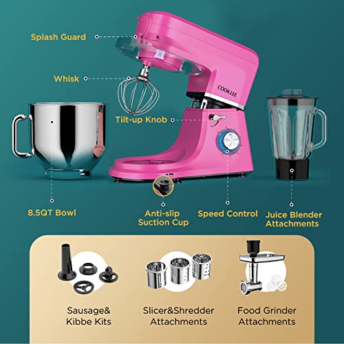 COOKLEE-6-IN-1-Stand-Mixer-85-Qt-Multifunctional-Electric-Kitchen-Mixer-with-9-Accessories-for-Most-Home-Cooks-SM-1507BM-Pink