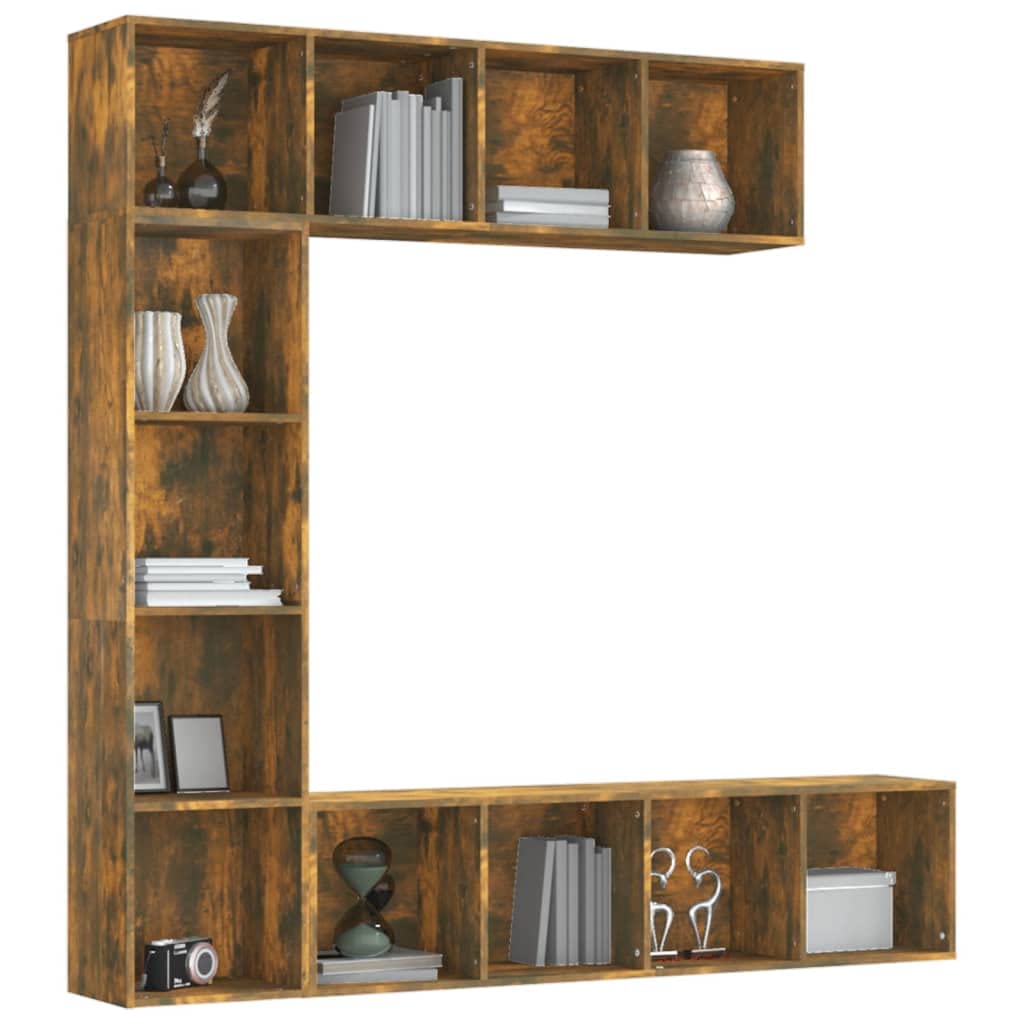 3-częściowy zestaw regałów na książki, dąb wędzony, 180 x 30 x 180 cm, uniwersalny organizer do przechowywania, materiał drewnopochodny, możliwość montażu na ścianie, nowoczesne wzornictwo