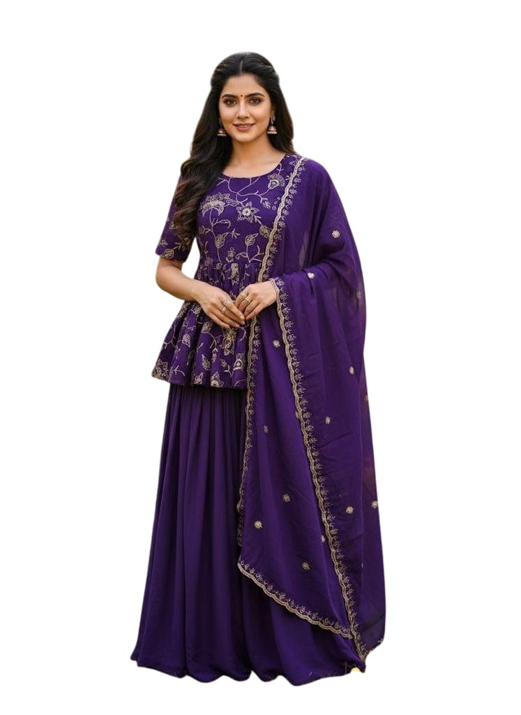 Womens Short Kurta With Anarkali Plazzo With Dupatta Set