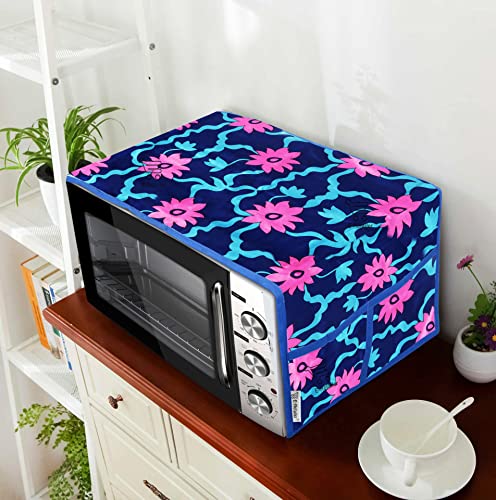 Image of Polyester 3-Layered Microwave Oven Top Cover With 4 Utility Pockets Suitable for Upto 30 Liter (Color- Blue, Size-36x14 Inches)