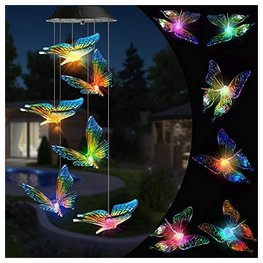 Toodour Solar Wind Chime Outdoor, Color Changing Wind Chimes Butterfly, LED Decorative Mobile, Waterproof Outdoor Decorative Lights for Patio, Balcony, Bedroom, Party, Yard, Window, Garden