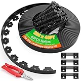 Graxury 2" Tall 40ft No Dig Landscape Edging Border with 60PCS 8" Plastic Spikes & 4 PCS Connectors - Garden Lawn Edging Kit with a Shears for Landscaping, Lawn, Flower Beds and Yard