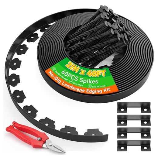 Graxury 2" Tall 40ft No Dig Landscape Edging Border with 60PCS 8" Plastic Spikes & 4 PCS Connectors - Garden Lawn Edging Kit with a Shears for Landscaping, Lawn, Flower Beds and Yard