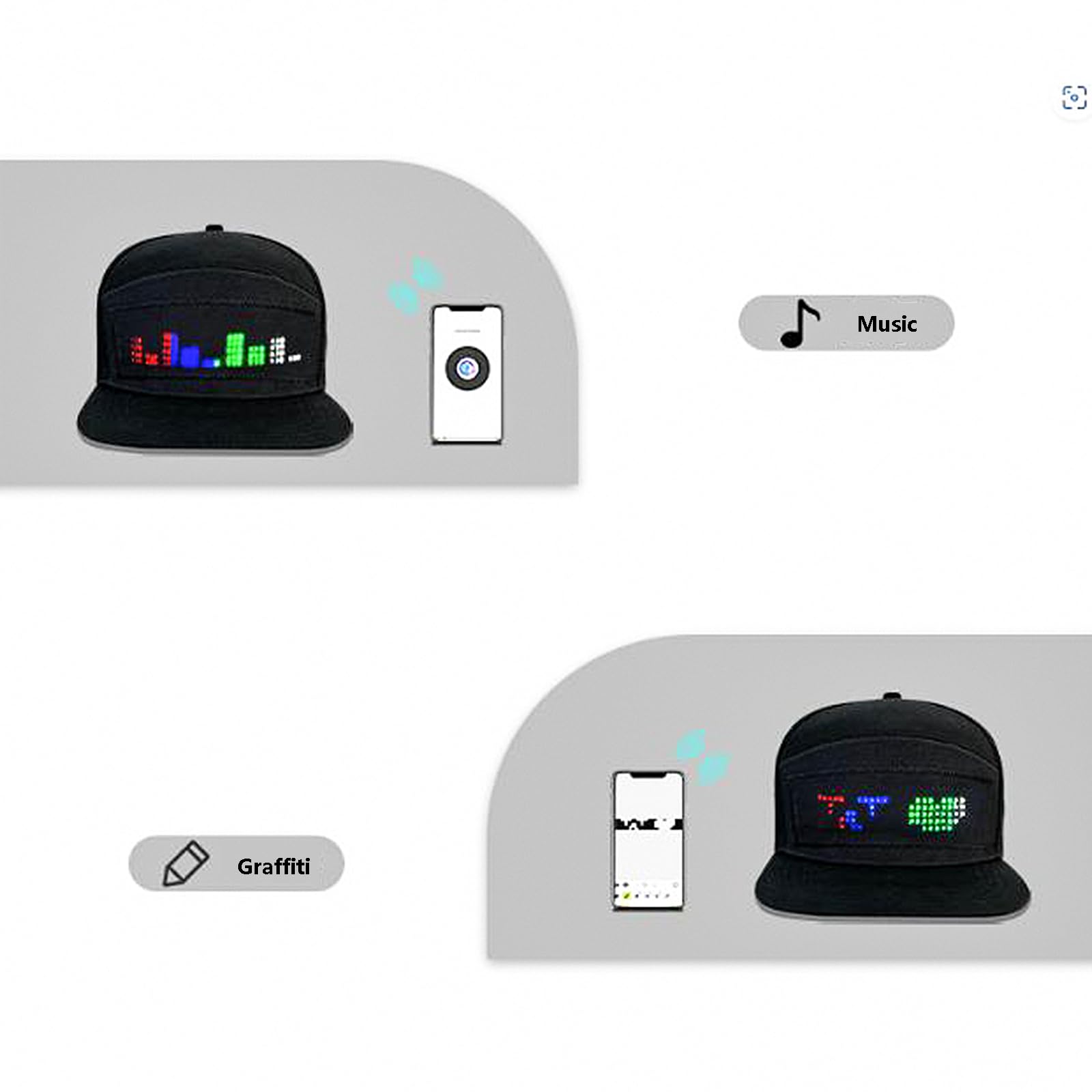 Gorra LED programable con control de aplicación móvil, texto editable, animación, música, graffiti, diseño DIY para fiestas de cumpleaños, conciertos, carnivales, Navidad, bares, clubes