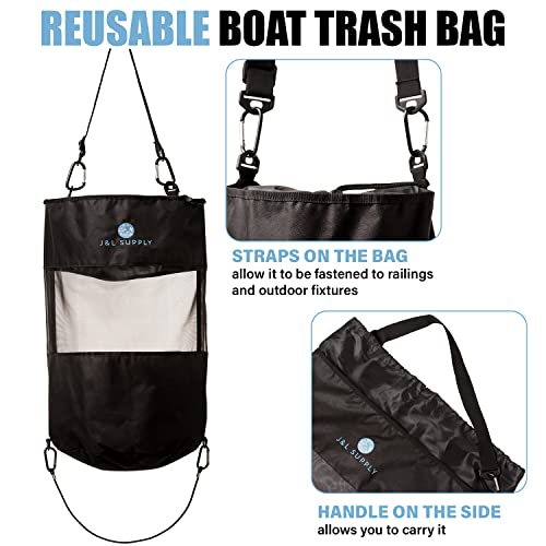 J&L Supply Boat Trash Bag, Reusable Trash Bag, Handle Trash Bag, Boating Equipment, Boat Storage, Boat Accessories Marine, Pontoon Boat Accessories, Fishing, Rv, Or Camping, Black #TOP2