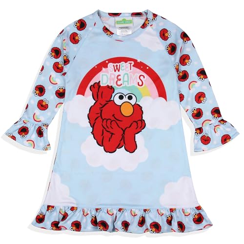 INTIMO Sesame Street Girls' Sweet Dreams Elmo Rainbow Sleep Pajama Dress Nightgown2