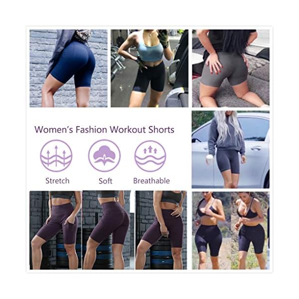 TYUIO High Waist Gym Fitness Running Shorts Above Knee Pockets for Yoga Workout Bike Grey XL