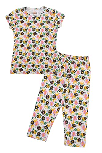 Image of SINI MINI Round Neck with Half Sleeve Top & Capri Beige Girls Casual Pack of 1 Night Suit Set