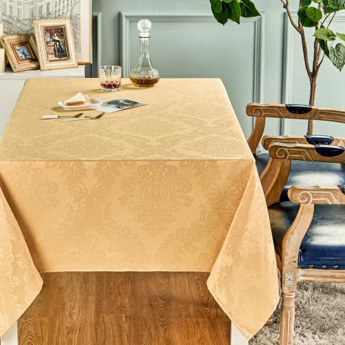 HomeJoy Gold Jacquard 60x84 Inch Rectangle Polyester Tablecloth by HomeJoy - Used condition - Image 2