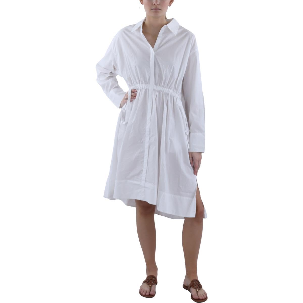 French Connection Women's Linen White Rhodes Sustainable Poplin Shirt Dress Casual, M