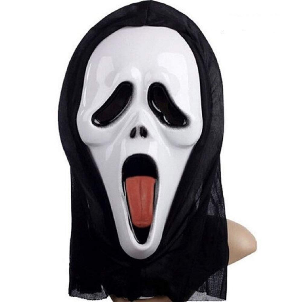 Matissa Ghost Mask Halloween Screaming Ghost Face Head Mask Horror Squealing Grimace (White with Red Tongue)