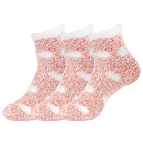 BambooMN Women's Soft Warm Fuzzy Fluffy Polka Dot Cuff Crew Home Socks
