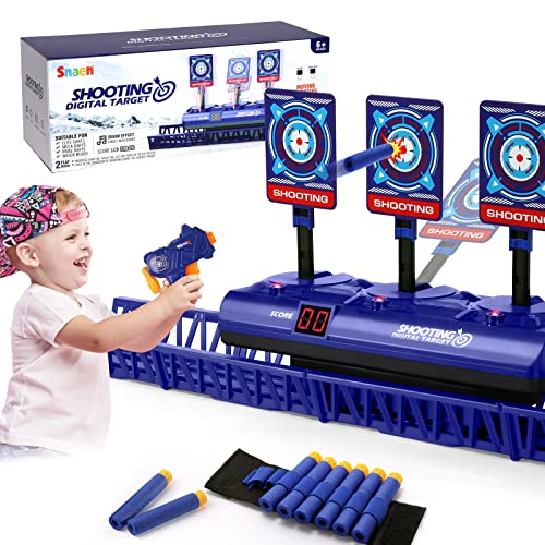 SNAEN Running Shooting Targets - Electronic Auto Reset Digital Scoring Targets w/ Toy Gun and 10 Bullet,Outdoor Games Interactive Sports Toys for Kids Boys Girl