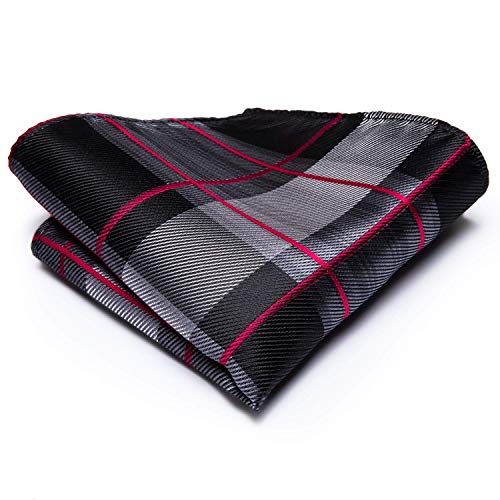 Image of Hi-Tie Mens Plaid Ties Classic Paisley Necktie with Handkerchief Cufflinks Set Business Stripe Tie