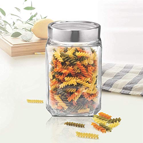 Image of Glass Jar with Lid, Cube Glass Container for Kitchen, 3000 ml, pack of 5
