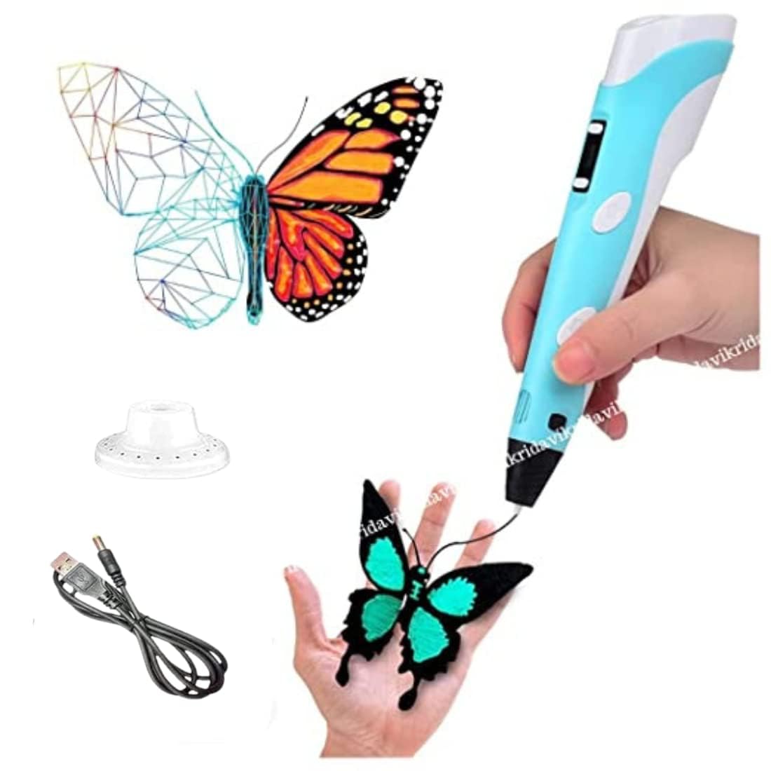 Tanuj 3D Printing Pen for Creative Work with LCD Display with 3 Colors PLA Filament, USB Cable, Great Arts & Craft Gift, Multicolor