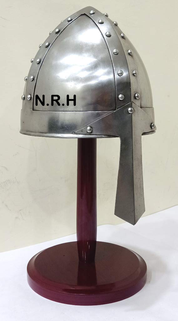 Nautical Replica Hub Medieval Mens Norman Helmet One Size Fits Most Silver Halloween Armor Helmet With Wooden Stand