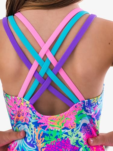 Image of RuffleButts Girls UPF50+ Sun Protection Tie Shoulder /Cross Back One Piece Swimsuit