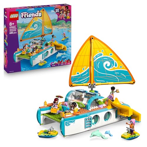 LEGO Friends L’Aventure en Bateau - Jouet de Construction - Bateau avec Voile Mobile, 4 Mini-Poupées, 2 Figurines de Dauphins & Accessoires Amusants - Cadeau Original pour Fille dès 8 Ans 42664