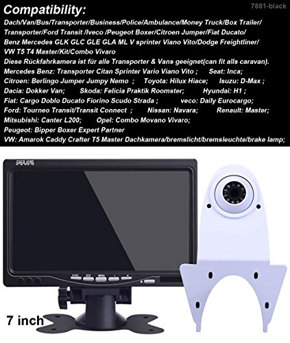Night Vision 12 LED Waterproof Reversing System Car Rear View Camera + 7 "LCD Car Monitor for Viano Vito Transit Ducato VW Crafter T5 Master all other transporters with brake light at the roof - Image 2