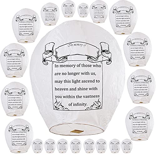 Chinese Lanterns 21-Pack, Fully Assembled and Fuel Cell Attached is 100% Biodegradable, The Sky Lanterns for in Memory of Those Who Have Left Us (White)