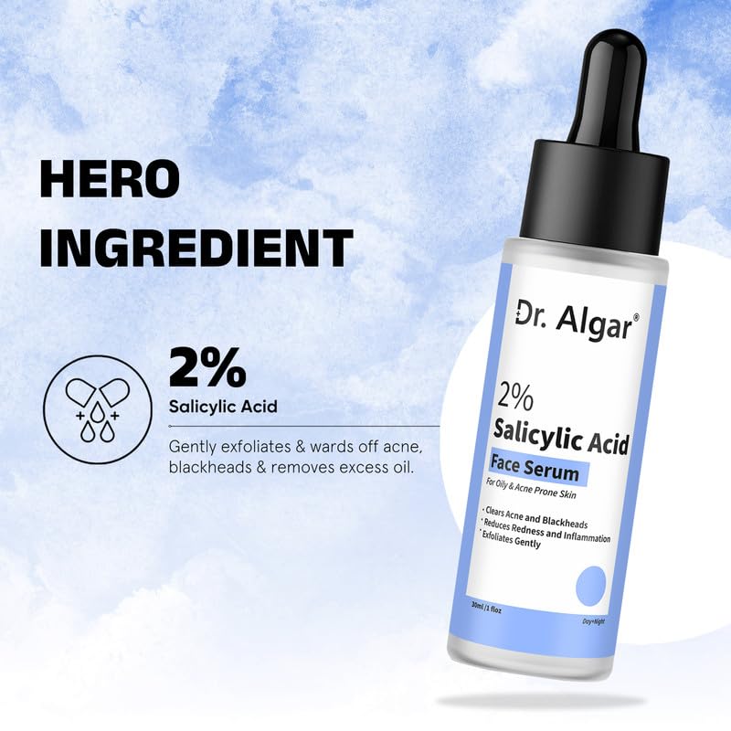 Image of Dr. Algar 2% Salicylic Acid Serum for Acne, Blackheads, Oil Control & Open Pores | Clear Skin Formula for Women & Men