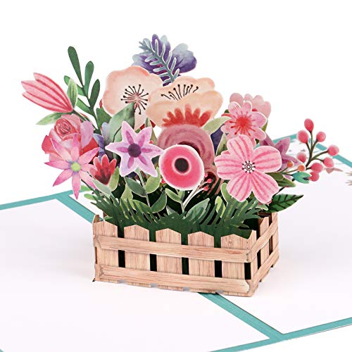 Giiffu - Biglietto pop-up in 3D con cesto di fiori, fatto a mano, per...