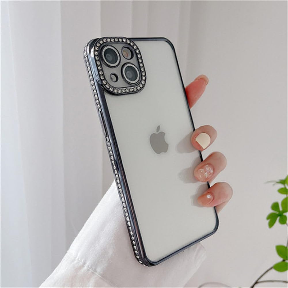 Coque iPhone 13 Pro transparente pailletée avec protection d'objectif silicone noir