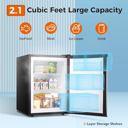 Kismile Upright Freezer,2.1 Cu.ft Mini Freezer with Reversible Single Door,Removable Shelves,Small Freezer with Adjustable Thermostat for Home/Kitchen/Office (Stainless Steel)