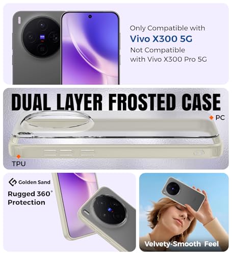 Image of Golden Sand TPU+PC Anti-Scratch Shockproof Sleek Hybrid Armor Back Cover Case Compatible with Vivo X300 5G | Translucent Anti-Yellow Military-Grade Drop Protection Cover (Mist Cream)