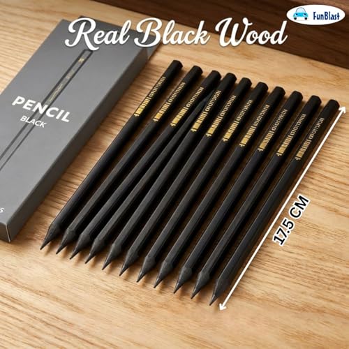 Image of FunBlast 2B Pencils - Pack of 10 Pcs Black Wood Art Pencils for Writing, Sketching, Drafting and Calligraphy, Aesthetic Pencil Set for Kids, Adults, School & Office