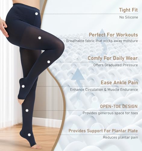 Image of NURCOM 15-20 mmHg Compression Pantyhose for Women & Men, Open Toe Medical Compression Stockings, Waist High Opaque Compression Tights, Graduated Support for Varicose Veins, Edema, DVT, Post Surgery