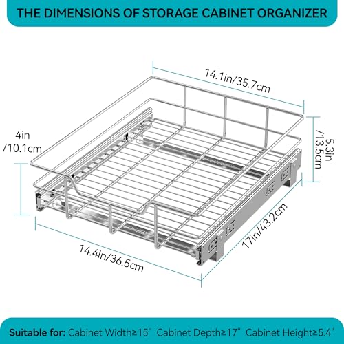 Image of Pull Out Cabinet Organizer 15 inch W X 22 inch D, Chromed, Full Slide Out Drawers
