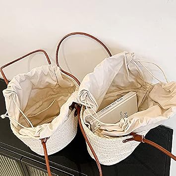 Straw Bag Straw Woven Bag Large Capacity Vegetable Basket Bags Women Shoulder Pack Bohemia New Summer Beach Handbag Sac De Luxe Femme 649 (Color : Beige, Size : 36X16X21)