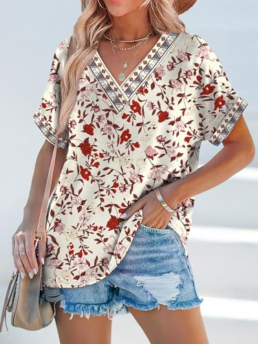 Image of WIHOLL Womens Summer Tops Short Dolman Sleeve Shirts 2026 Fashion V Neck Outfits Clothes