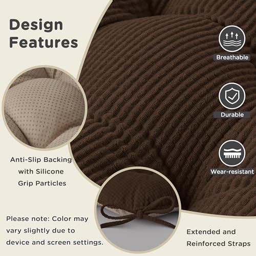 Image of AddGrace Dining Chair Cushions Set of 2 Non-Slip 18 inchx16 inchx3 inch Brown | with Ties, Textured Fabric, for Kithchen, Dining Room, Restaurant, Indoor Furniture, Wood Chairs, Long Meals, Soft, Comfy