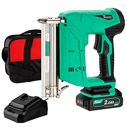 21V 18 Gauge 2 in 1 Cordless Brad Nailer & Stapler, TEWLEN Electric Nail Gun Staple Gun with 2Ah Rechargeable Lithium-ion Battery & Fast Charger for Upholstery,Carpentry,Woodworking (Green)
