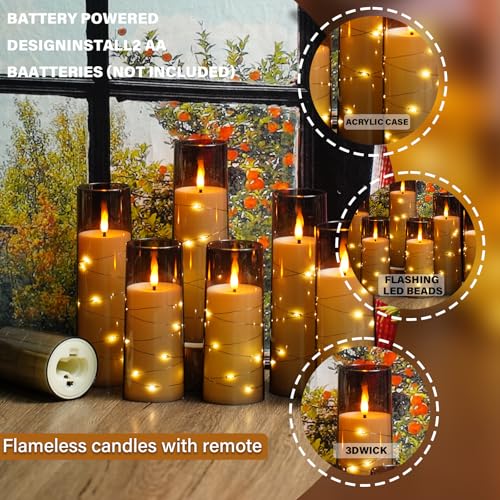Image of Nimiko Flickering Flameless LED Candles,Battery Operated Candles 24 Pcs with Embedded Star String,Acrylic LED Pillar Candles with Remote,Suitable for Home Decoration to Create an Atmosphere (Grey)