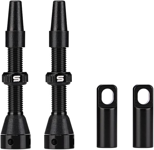 FOMTOR Tubeless Presta Valve Stem, Aluminum Alloy Stems with Value Core Remover Tool and Valve Stem Caps Fit Most Bicycle Tubeless Rims (Black, 44MM, Pair)