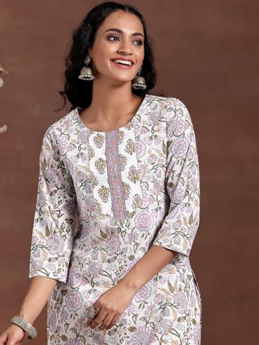 Image of Libas Womens Printed Cotton Straight Kurta With Trousers | daily wear suit