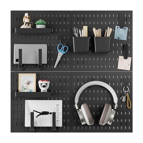 SparkByLiye Pegboard Organizer Kit with 20 Accessories, Modular Hanging - 4 Pegboards & Tools for Kitchen, Home, Office and Gaming Setup With Customizable Hanging Solutions- Peg Board Combination