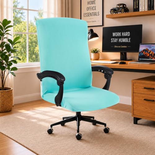 Image of Elastic Computer Chair Cover with Durable Zipper - Protective Removable Washable Universal Office Desk Chair Seat Slip Cover - Stretchy Soft Anti-dust Desk Chair Seat Protector for Dogs, Cats, Pets