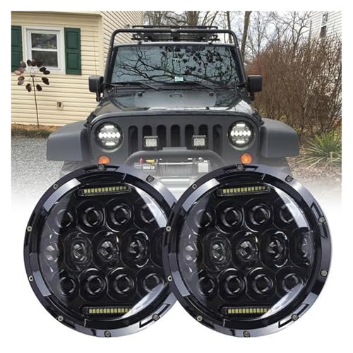 Feux Avants LED 7 Pouces Hi Lo Haute Puissance avec DRL Phare Rond 4x4 Noir