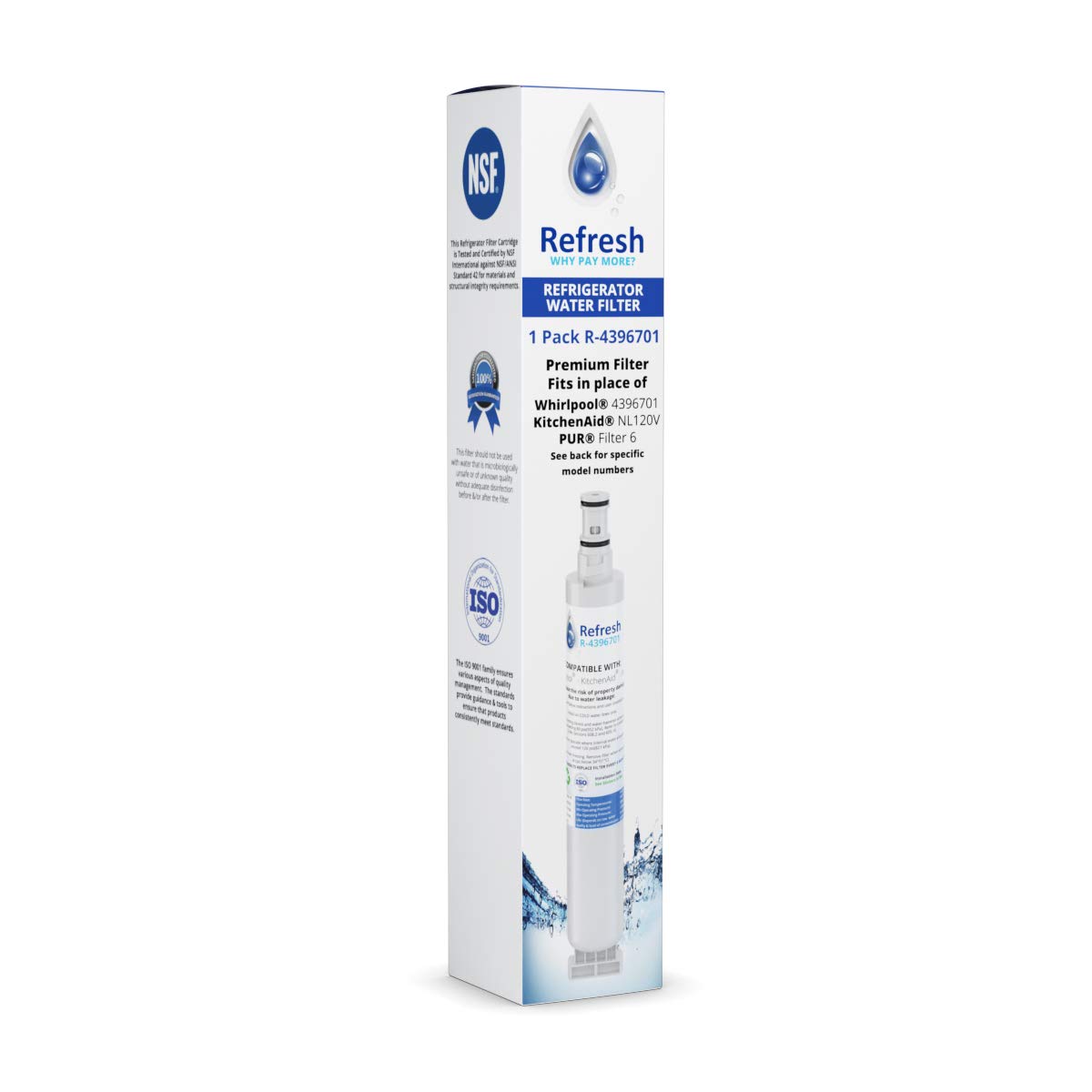 Refresh Filtro dell'acqua di ricambio per frigorifero Whirlpool EDR6D1, 4396701, 4396702, WF293, EDR6D1, Filter6, L200V, LC200V, 2301706, RWF2000A, EFF-6001A, SGF-W10 e Kenmore 9915, 46-9915 (2 pezzi)