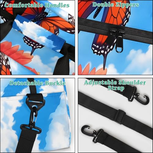 Butterfly Red Chrysanthemum Kids-Duffel-Bags Gymnastics Dance Bag Carry-On Overnight Travel Gym Lightweight Dance Sports Bags For Girls Boys Kids，4