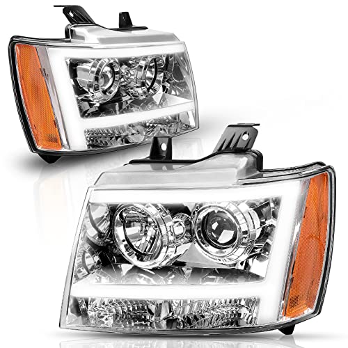 AUTOSAVER88 LED Projector Headlight Assembly Compatible with 2007-2013 Chevy Avalanche 07-14 Chevy Suburban Tahoe Replacement for SUV Pickup Truck Chrome Housing
