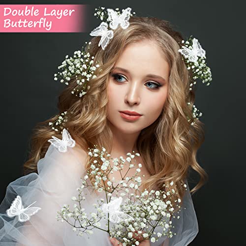Chengu 40 Pcs Butterfly Lace Trim Double Layers Organza Butterfly Fabric Embroidery Butterfly Patches Wedding Bridal Dress Embroidered Appliques For Sewing Craft Diy Clothes Hair Accessories Party thumb #2