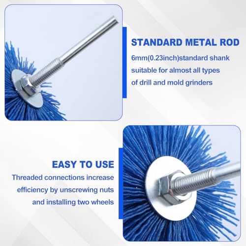 Image of 7 Pack Abrasive Nylon Wheel Brush for Drill with 1 /4 inch Shank 80 120 180 240 320 400 600Grits Sanding Mop Abrasive Wheel Drill Brush for Polishing Removing Rust and Painting,Blue